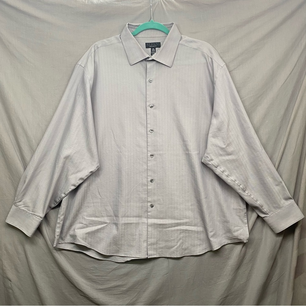 Alfani Button Down Long Sleeve Gray Striped Soze | XXL 18- 18 1/2 | 34 - 35